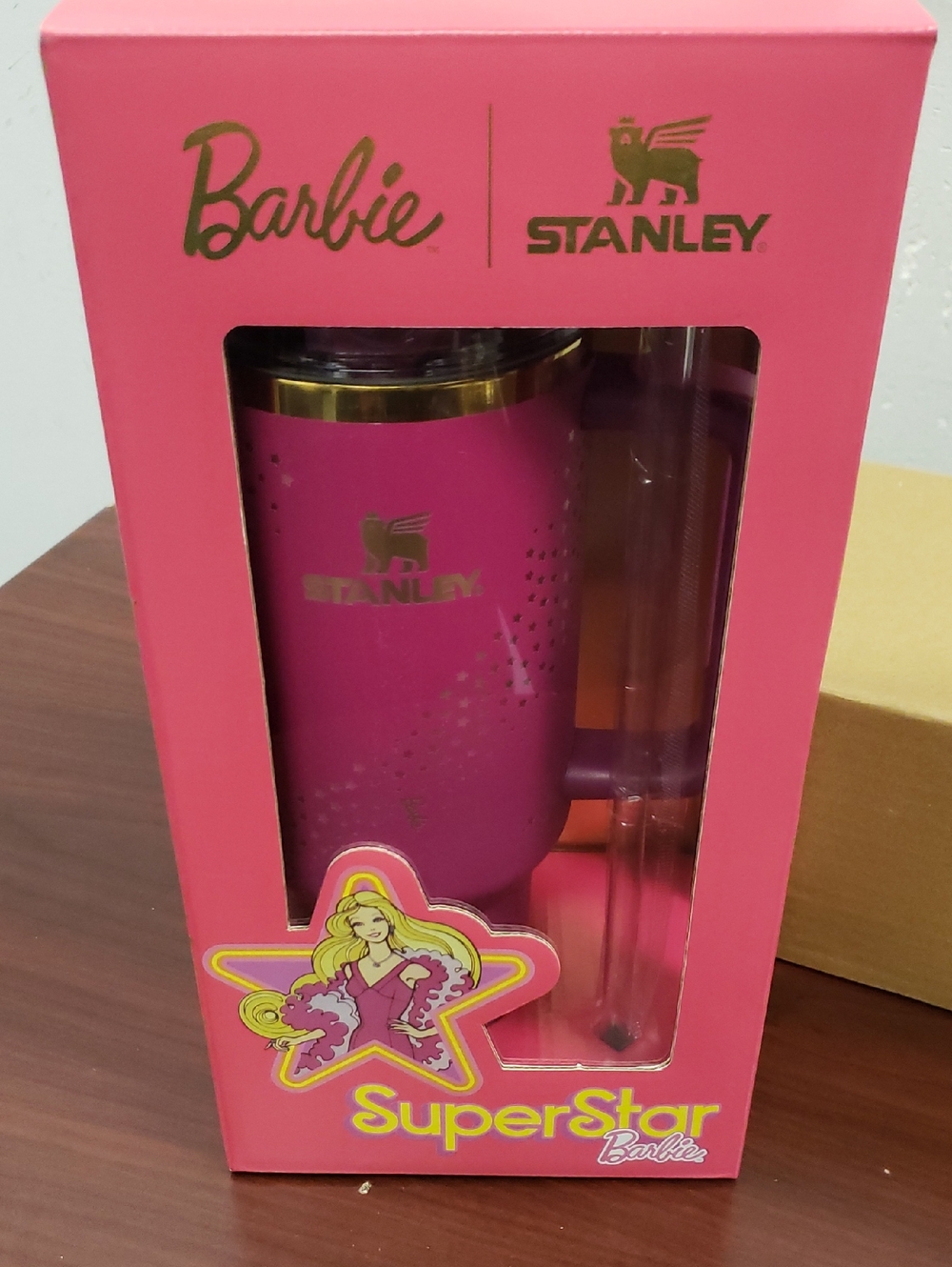 Stanley Barbie SuperStar Hot Pink Travel Mug with Gold Accents